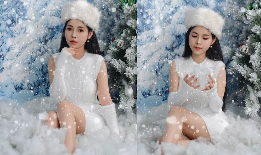 Tạo dáng chụp ảnh Giáng sinh với tuyết giả