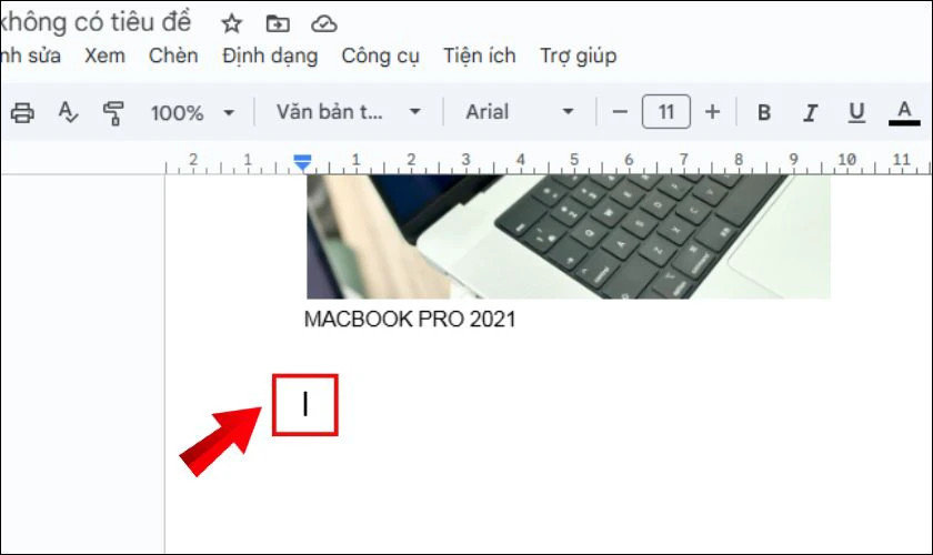 Đưa trỏ chuột tới vị tr&iacute; muốn ch&egrave;n
