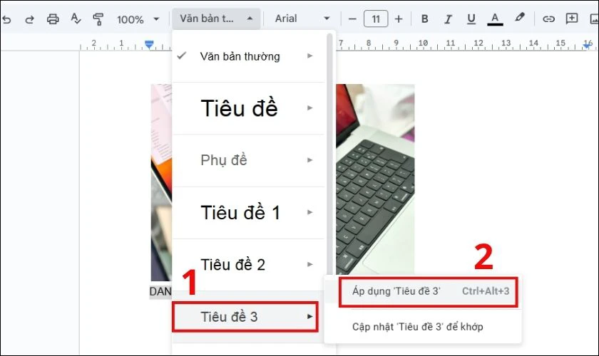 Tạo danh mục h&igrave;nh ảnh tr&ecirc;n docs