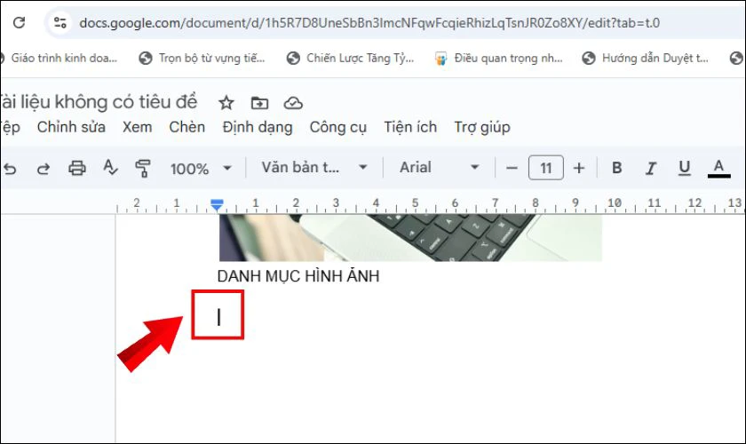 Đặt con trỏ chuột v&agrave;o vị tr&iacute; bạn muốn ch&egrave;n danh mục