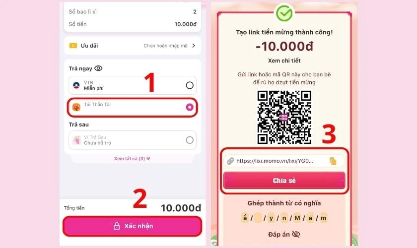 Chia sẻ link lì xì Momo vào nhóm