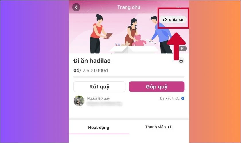 Cách mời thành viên vào quỹ chung MoMo