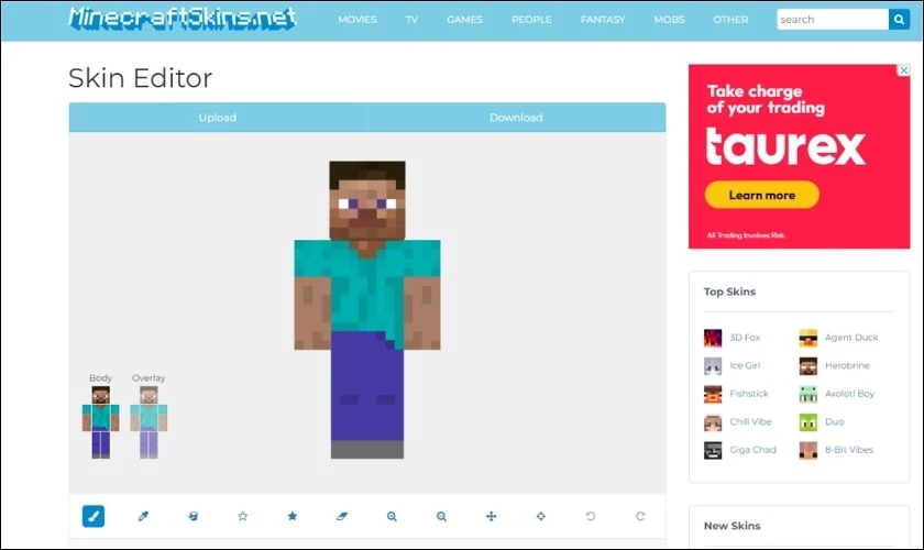 Tạo skin thông qua ứng dụng Minecraft Skins