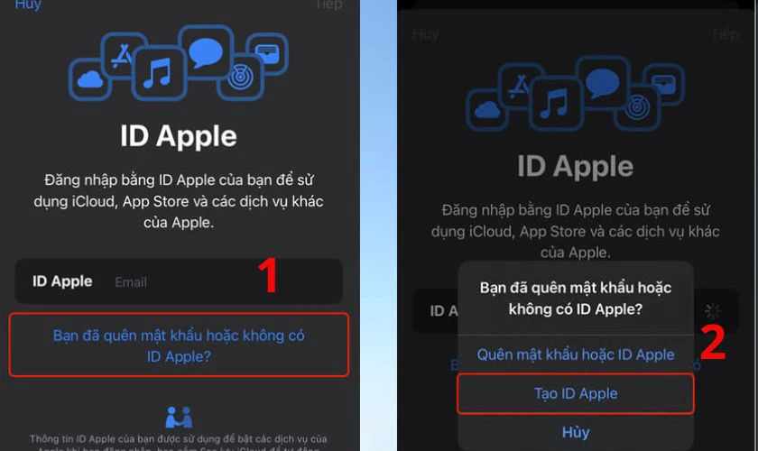 Tạo tài khoản iCloud bằng điện thoại iPhone