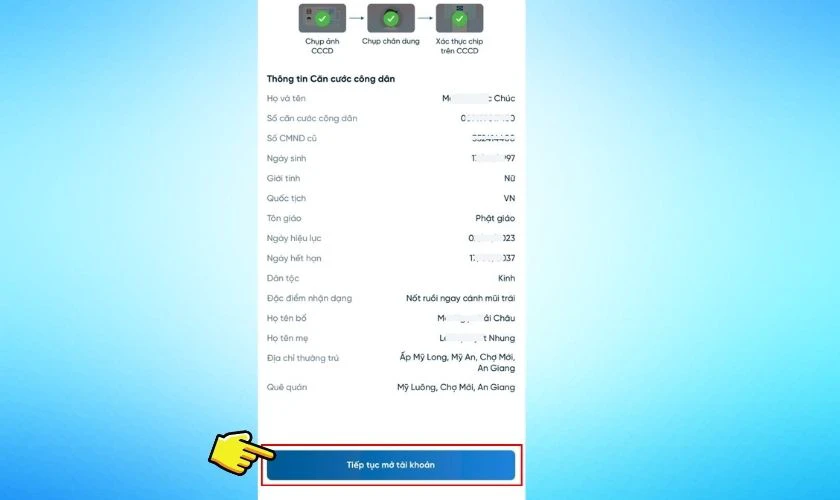 Nhấp Tiếp tục mở tài khoản