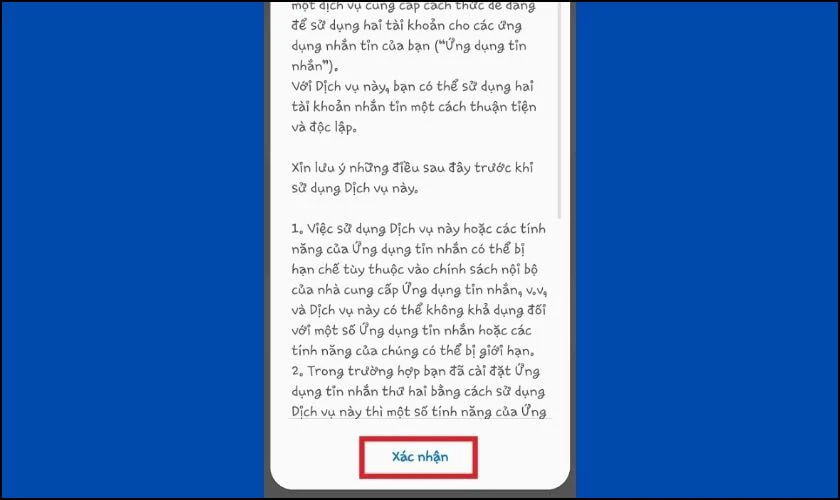 Đọc qua các điều khoản rồi bấm vào nút Xác nhận
