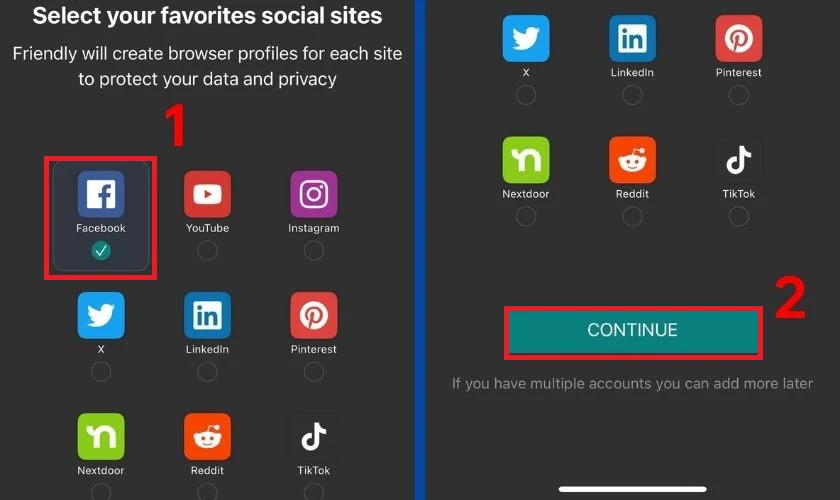 Tiếp tục nhấn biểu tượng Facebook 