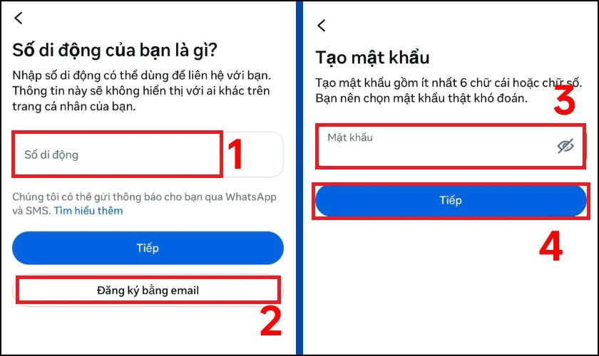 Lựa chọn đăng ký bằng số điện thoại