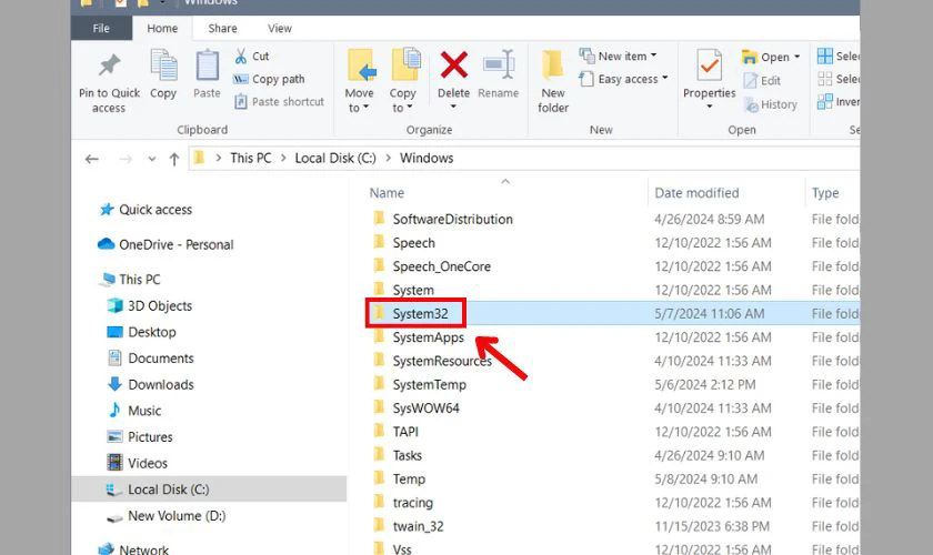 Sau đó chọn thư mục System32