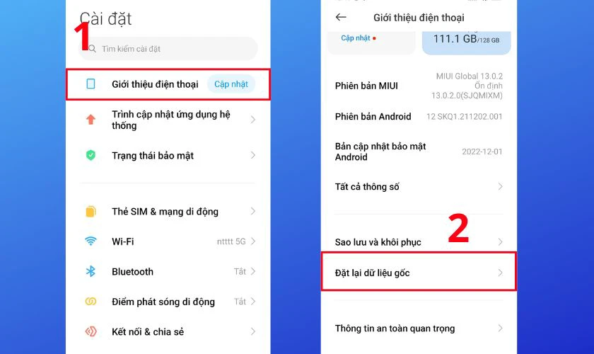 Khôi phục cài đặt gốc để tắt chế độ an toàn trên điện thoại Xiaomi