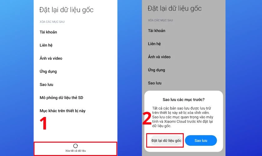 Chọn tùy chọn Đặt lại dữ liệu gốc