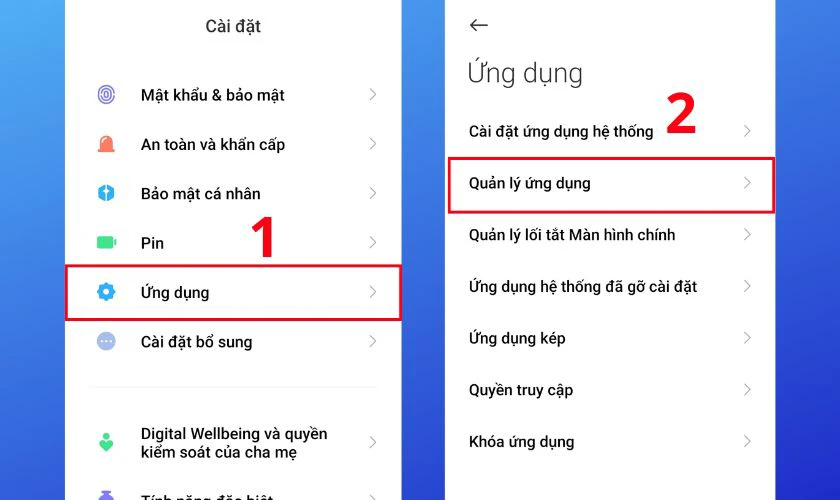 Chọn mục Ứng dụng và chọn tiếp vào dòng Quản lý ứng dụng