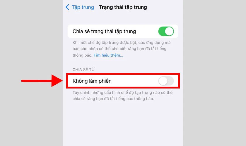 Gạt công tắc tại thanh Không làm phiền