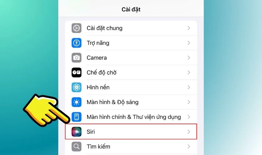 Cuộn xuống và chọn Siri để vào phần cài đặt liên quan đến cuộc gọi