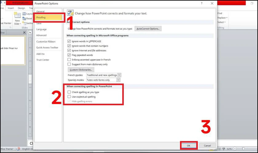 Tắt gạch chân đỏ trong Powerpoint đơn giản