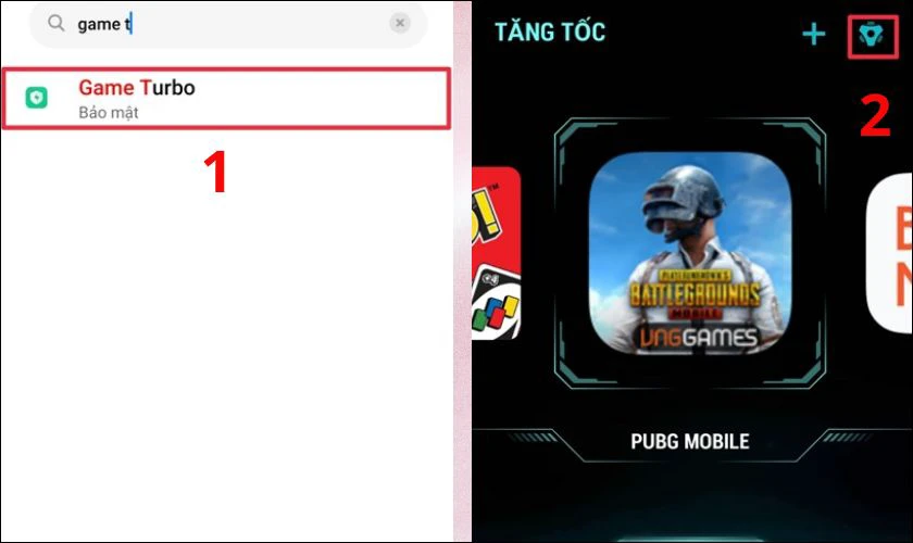 Tìm Game Turbo và vào cài đặt