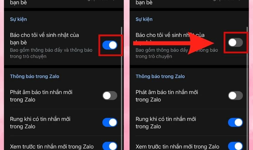 Bật lại thông báo sinh nhật của người khác: