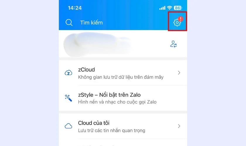 Chọn biểu tượng Cài đặt (hình bánh răng cưa)