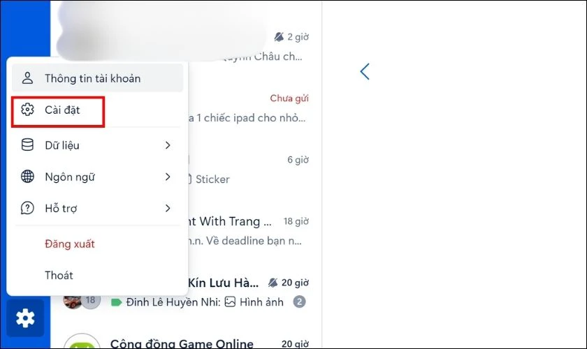 Chọn mục Cài đặt