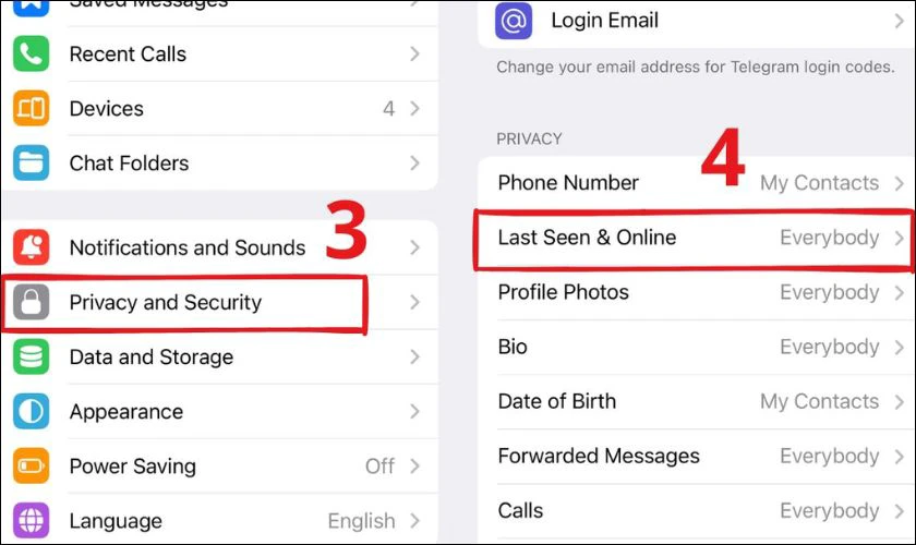 Tắt trạng thái online trên Telegram tại phần cài đặt
