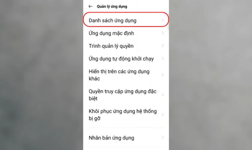 Danh sách ứng dụng