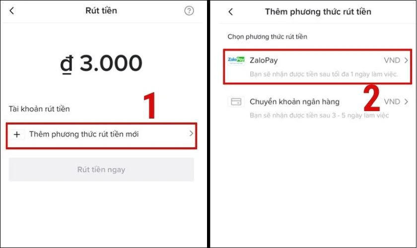 Tiến hành rút tiền từ TikTok về tài khoản 