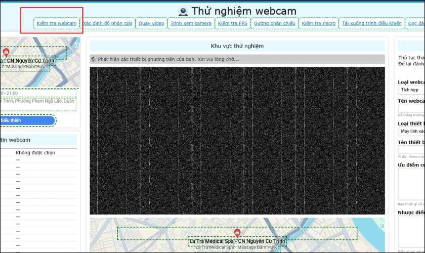 Test camera online với vi.webcamtests.com
