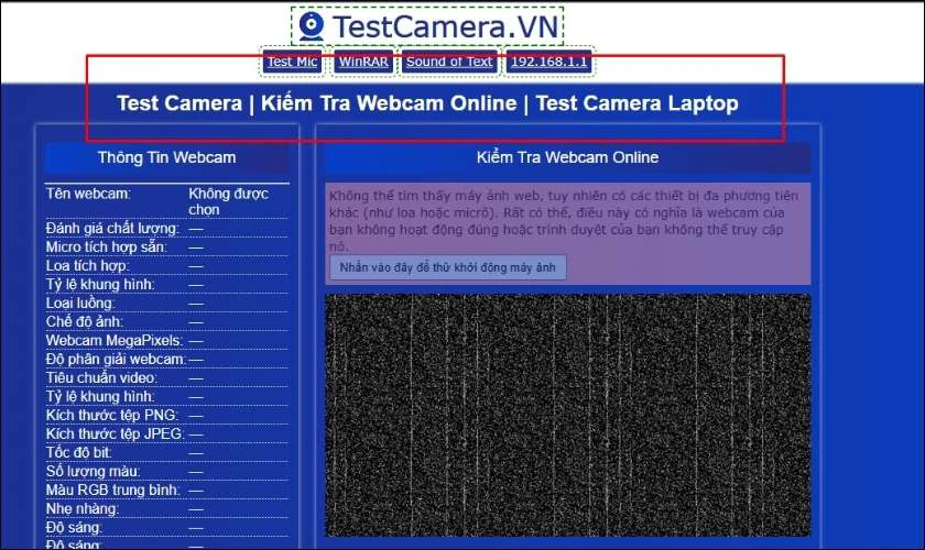 Truy cập testcamera.vn, nhấn Kiểm tra camera.
