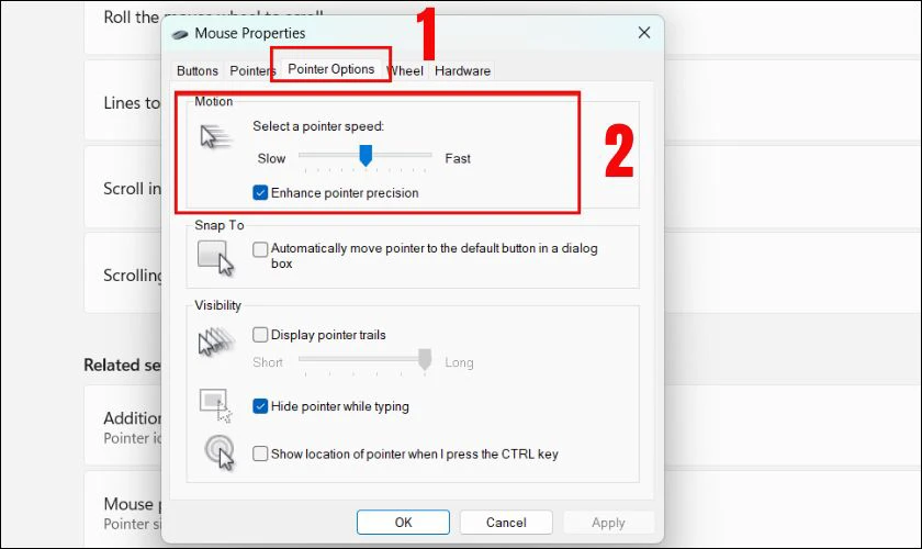 Bỏ chọn Enhance pointer precision để tắt gia tốc chuột