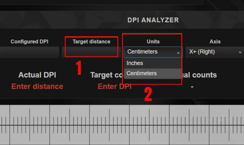Nhập khoảng cách bạn sẽ di chuột thật ngoài đời tại mục Target distance