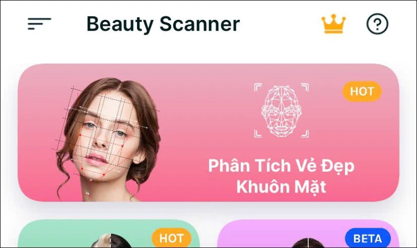 Khi mở ứng dụng, bạn chọn Phân tích vẻ đẹp của khuôn mặt