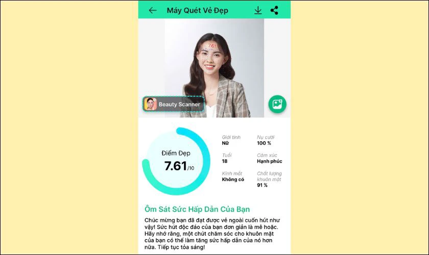 Kết quả sẽ hiển thị dưới dạng điểm số (thường từ 1-10 hoặc phần trăm)
