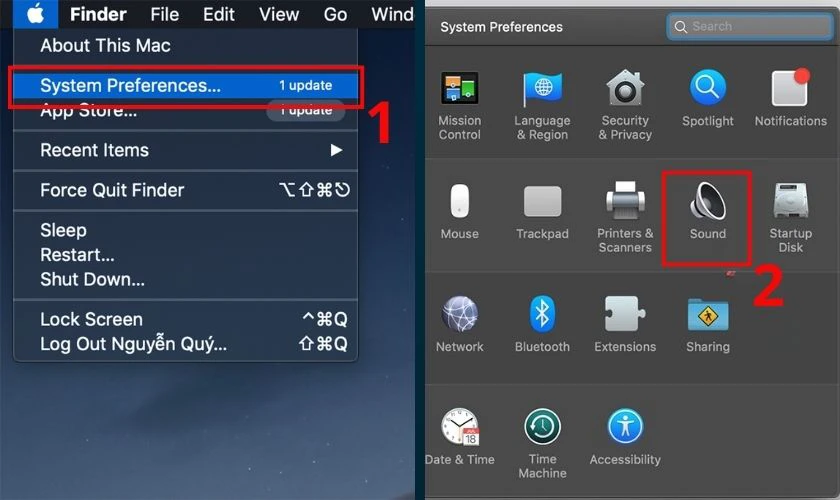 Vào System Preferences và chọn Sound trên laptop
