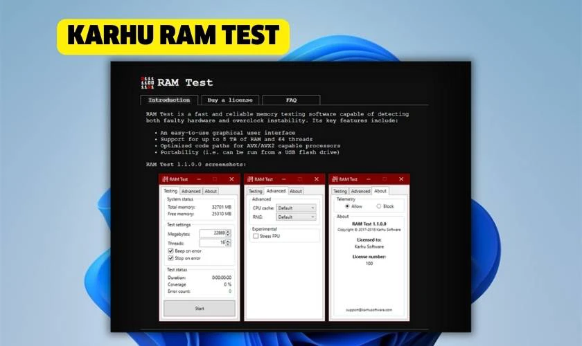 Phần mềm Karhu RAM Test
