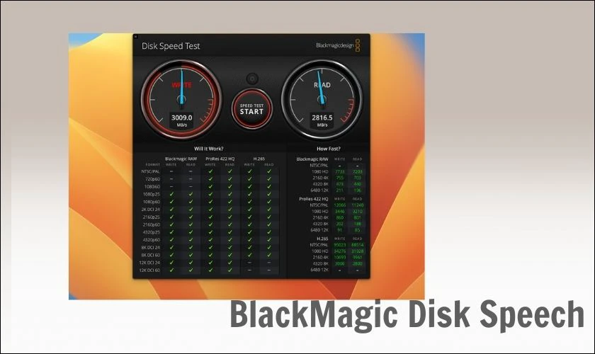 Kiểm tra tốc độ ổ cứng Macbook bằng BlackMagic Disk Speech Test 