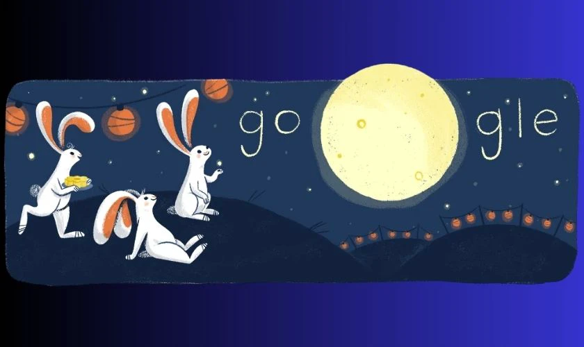 Chú thỏ trắng là hình ảnh xuất hiện trong nhiều Doodle Trung thu