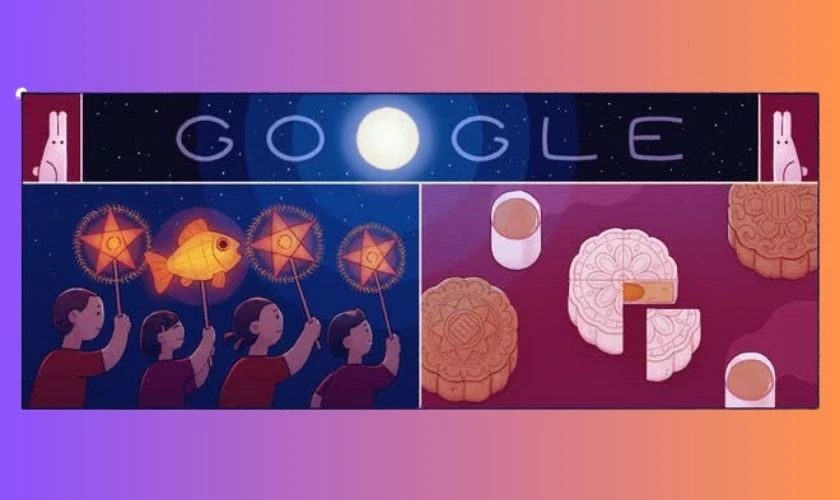 Đèn lồng là hình ảnh quen thuộc trong Doodle Trung thu