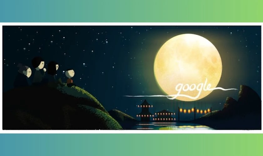 Mặt trăng tròn là hình ảnh trung tâm trong hầu hết các Doodle Tết Trung thu