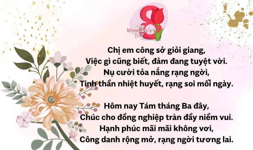Thơ chúc mừng đồng nghiệp ngày Quốc tế Phụ nữ