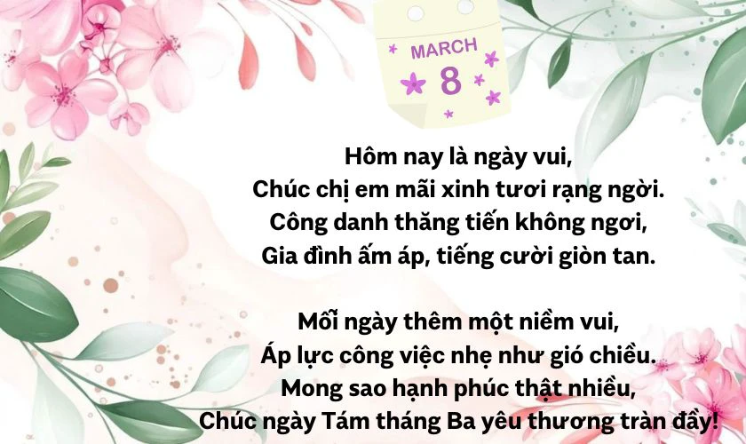 Bài thơ tặng đồng nghiệp ngày Quốc tế Phụ nữ