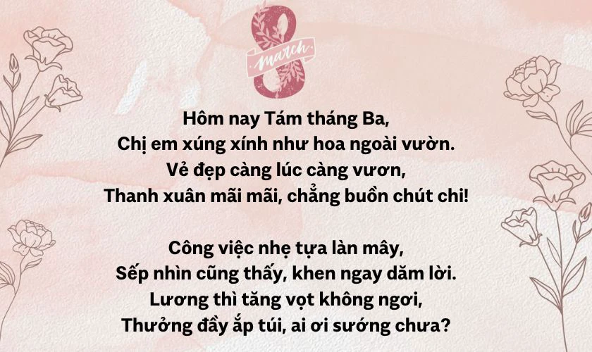 Thơ 8/3 cho đồng nghiệp nữ hài hước