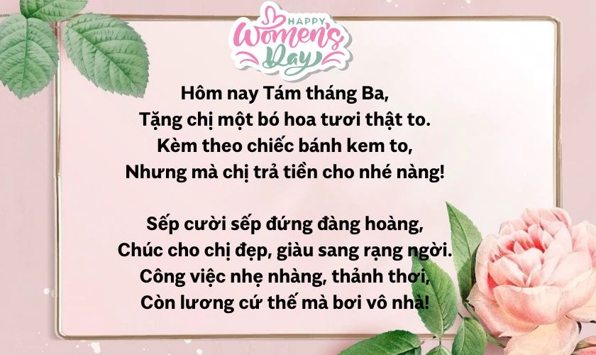 Thơ 8/3 tặng cho đồng nghiệp nữ hài hước