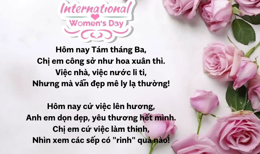 Thơ chúc mừng 8/3 cho đồng nghiệp nữ hài hước