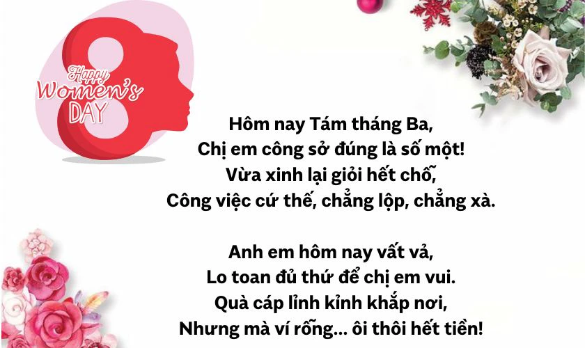 Bài thơ chúc 8/3 cho đồng nghiệp nữ hài hước