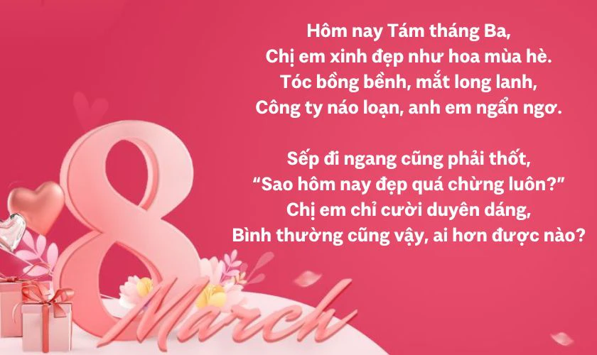 Thơ 8/3 cho đồng nghiệp nữ sáng tạo
