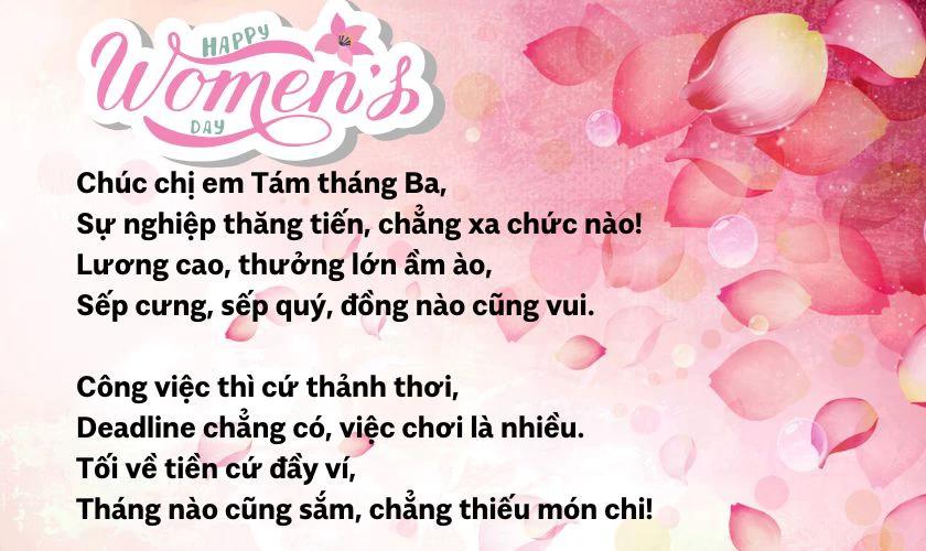 Thơ 8/3 cho đồng nghiệp nữ thăng tiến