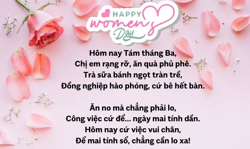 Thơ 8/3 chúc cho đồng nghiệp nữ vui vẻ