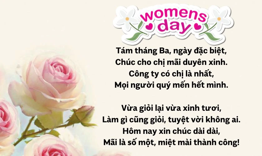 Thơ 8/3 chúc cho đồng nghiệp nữ luôn xinh đẹp