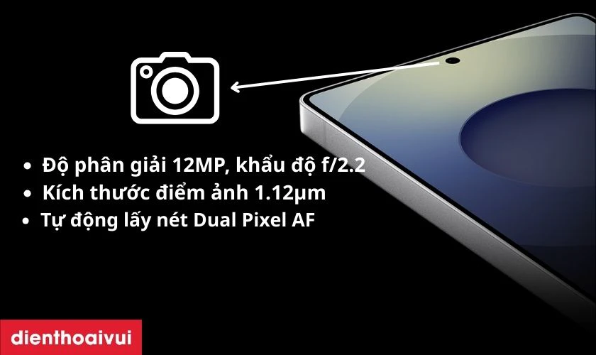 Camera trước S25 Ultra c&oacute; độ ph&acirc;n giải 12MP với khẩu độ f/2.2