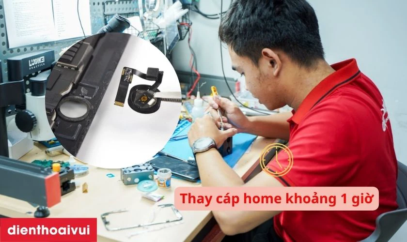 Tại Điện Thoại Vui, qu&aacute; tr&igrave;nh thay c&aacute;p home iPad Mini chỉ mất khoảng 1 giờ
